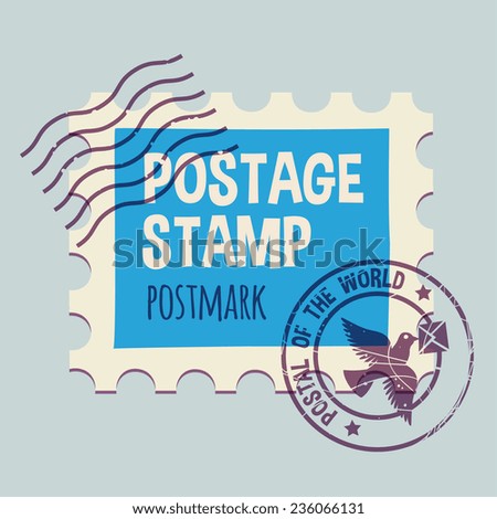 postmark template. None stroke, cartoon flat style. Vector illustration. 