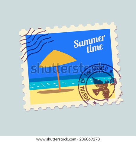 summertime holidays, postmark template. None stroke, cartoon flat style. Vector illustration. 