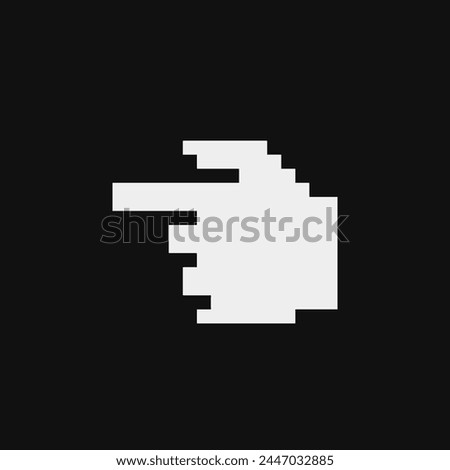 Backhand index pointing finder left. Direction hand icon. Video game sprite. Pixel art style. Isolated vector illustration.