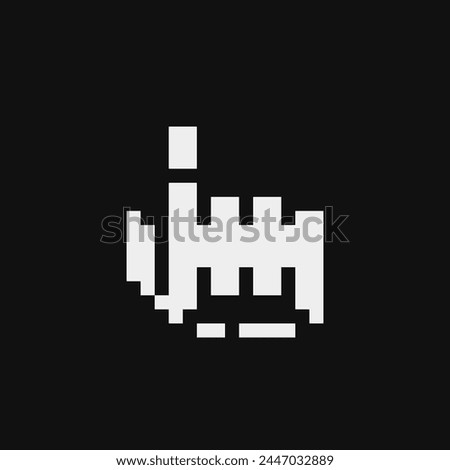 Cyber Hand Finger Up. Backhand index pointing up. Video game sprite. Pixel art style. Isolated vector illustration.