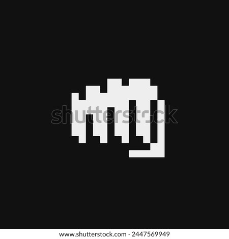 Oncoming fist. Pixel art icon. Flat style. Symbol of victory, strength, power and solidarity. 8-bit. Sticker design. Isolated abstract vector illustration.