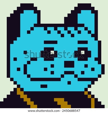 Pixel art cat animal character, avatar, cartoon vector icon, game user web profile, 8-bit, social net pet portrait, minimalistic fashion, vector cryptoart background.