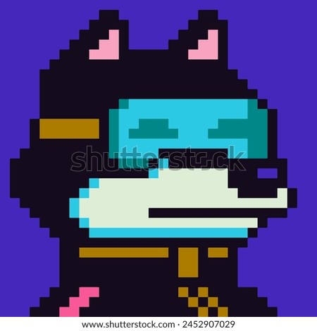 pixel art dog character 8-bit, puppy in glasses, 80-s, social net NFT portrait, avatar, pet face, cartoon vector icon, game user, web profile persons, people, minimalistic style. Non-fungible token.