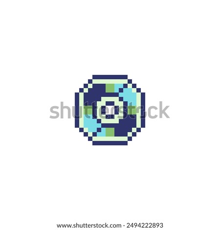 CD, pixel art, music record, compact disc retro icon, audio movies DVD. Web site design. 8-bit. Video game sprite. Isolated abstract vector illustration.  
