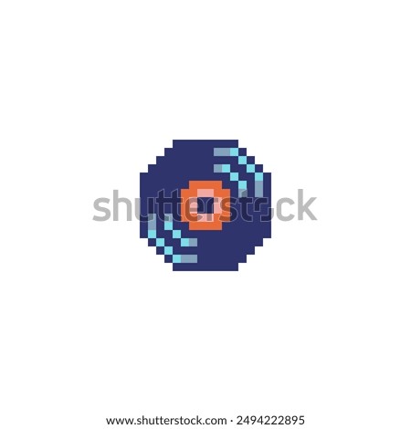 Music record, compact disc retro icon. Pixel art style. Audio movies CD DVD. Web site design. 8-bit. Video game sprite. Isolated abstract vector illustration.  