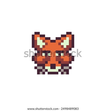 Fox face animal pixel art icon. Element design for stickers, web, logo, embroidery and mobile app. Isolated vector illustration.