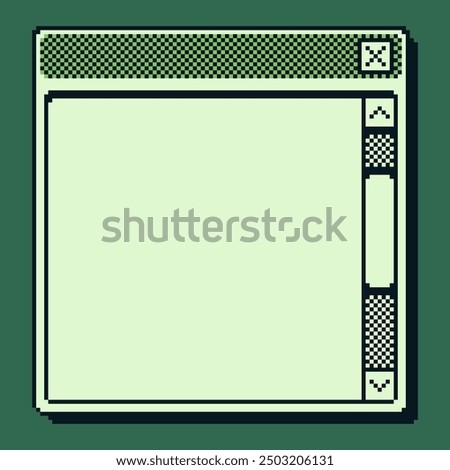 Window pixel art design, play, retro 80s console gaming app, game boy interface, video game, flat style, old school computer graphic design, 8-bit sprite, game assets, vector illustration.