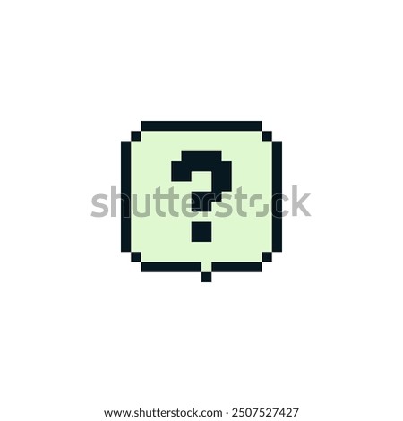 Question mark help icon pixel art style, ask. Isolated vector illustration. Game assets 8-bit sprite. Design for stickers, web, mobile app.