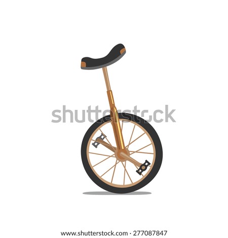 Unicycle, One Wheel Bicycle, Cartoon Flat Style Vector Illustration.