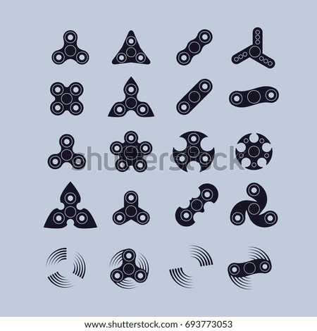 various fidget spinners silhouette icons set.