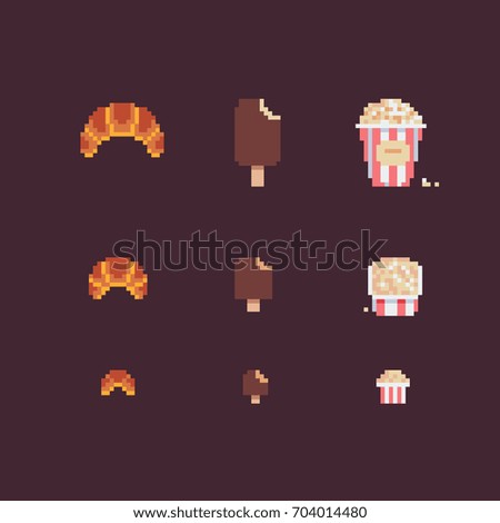 food, pixel art style vector icons set.