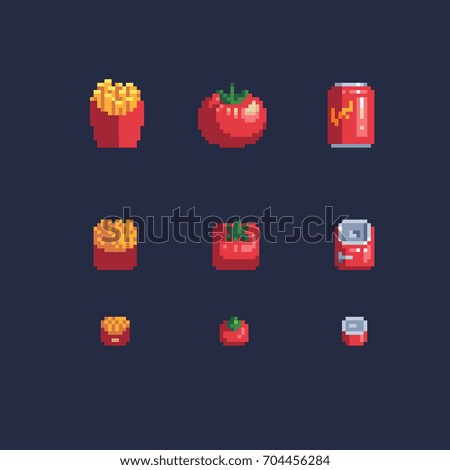 food icons, pixel art  style vector illustrations