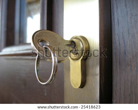 The key in the door lock, close up