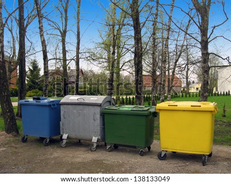 Trash containers in different color, for sorted waste