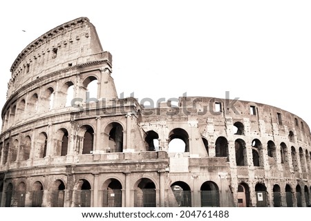 Vintage style of Colosseum in Rome, Italy isolated on white background