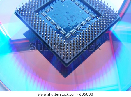 top view of a blue chip on specular background