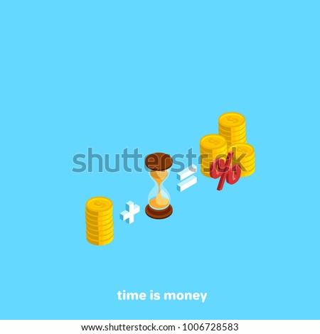 money plus time equals interest, isometric image