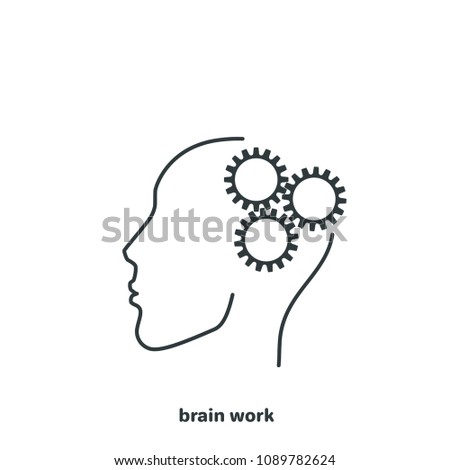 gears in the head of a man, linear icon on a white background