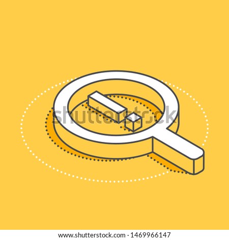 isometric vector icon on a yellow background, big magnifier and  exclamation mark, data search