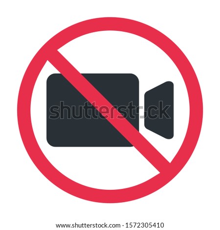 flat vector image on white background, camcorder icon with a prohibition sign, video prohibition