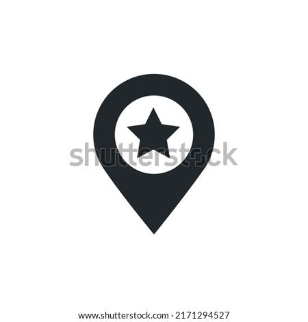 flat vector image isolated on white background, location icon with star inside, favorite or top place