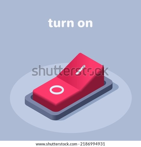 isometric vector illustration on gray background, button or toggle switch icon, turn on or off