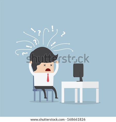 Confused businessman in front of computer, VECTOR, EPS10