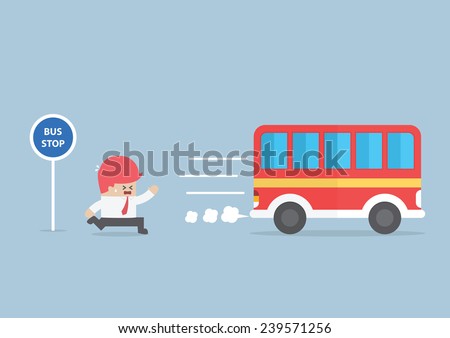 Businessman arriving too late at bus stop, VECTOR, EPS10