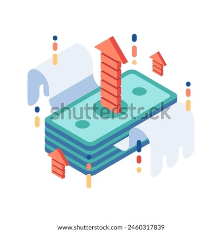 Flat 3d Isometric Money Banknote Flying Up. Investment and Financial Growth Concept