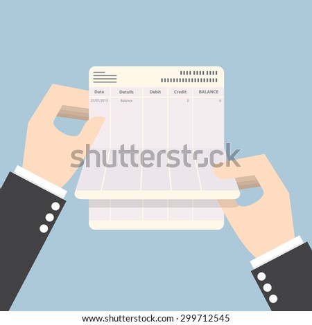 Businessman hands holding passbook with no balance, VECTOR, EPS10