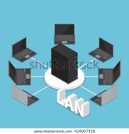 Isometric LAN network diagram, computer network and technology concept 