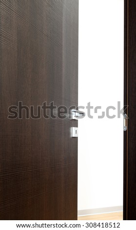 dark door open, with the handle, on white background