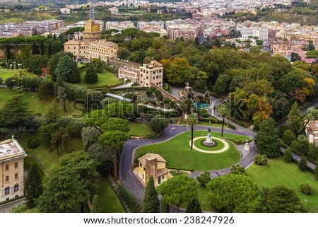 The Vatican Gardens are private urban gardens and parks which cover more than half of the Vatican territory.View from the Dome of St. Peter\'s Basilica