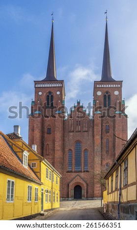 Roskilde Cathedral is a cathedral of the Lutheran Church of Denmark.  The first Gothic cathedral to be built of brick, it encouraged the spread of the Brick Gothic style throughout Northern Europe.
