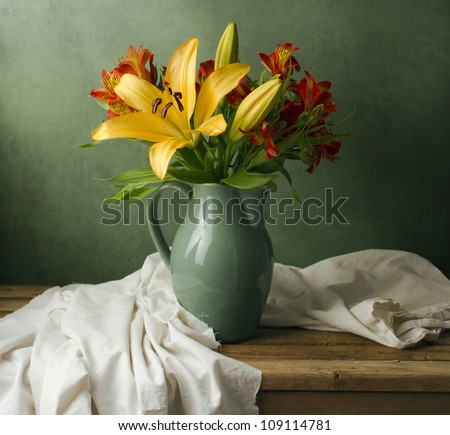 Still life with lily and alstroemeria flowers
