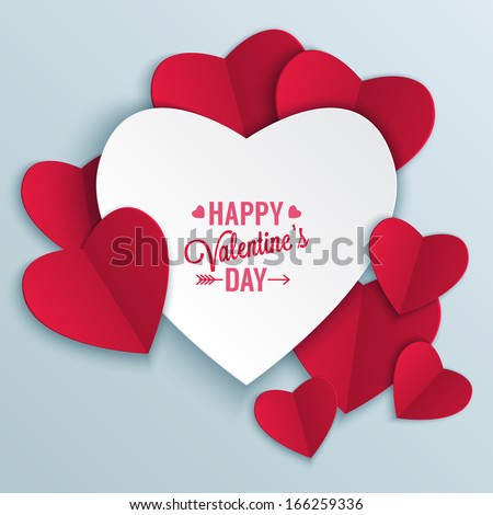 Valentine's day abstract background with cut paper heart. Vector illustration