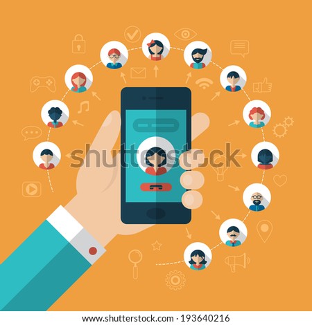Global communication concept with flat icons. Vector illustration