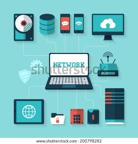 Flat vector illustration of computer network concept