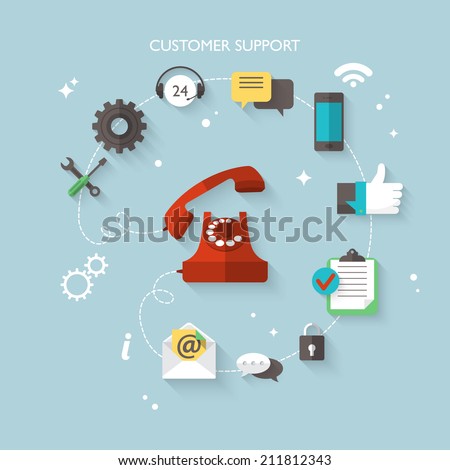 Flat design modern vector illustration concept for customer support service