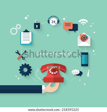 Flat design modern vector illustration concept for customer and technical support 