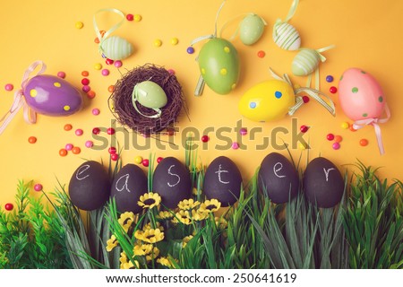 Easter holiday background with decorations and ornament