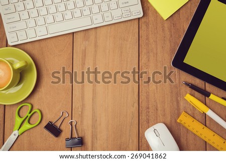 Business background for office desk mock up template. View from above