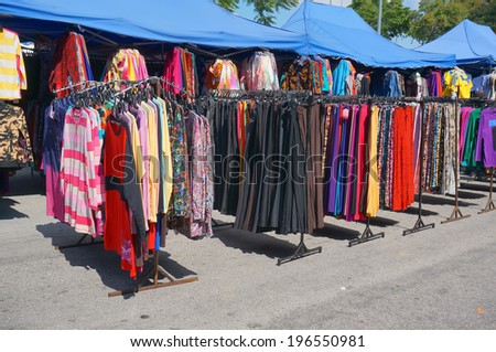 PAHANG, MALAYSIA - MAY 25, 2014 : Clothing store at street market every sunday at UTC Pahang, Malaysia on May 25, 2014