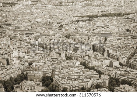PARIS, FRANCE - AUGUST 4: Aerial view of Paris from Eiffel Tower on August 4, 2015 in Paris, France.