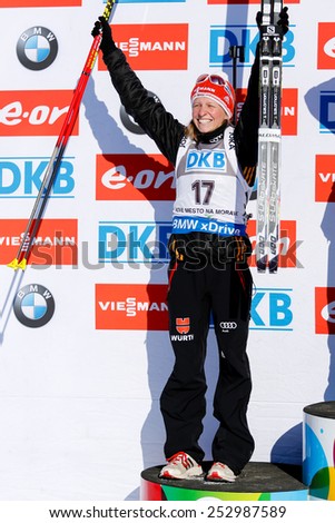 Nove Mesto na Morave, Czech Republic - February 7, 2015. Franziska Hildebrand won the silver medal at the Biathlon World Cup Sprint Women.