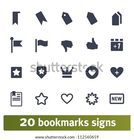 Web icons. Vector set of bookmark, tag, vote signs.