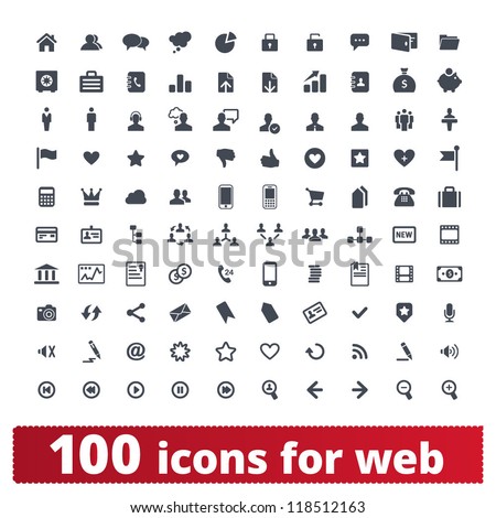 Web icons. Vector set of 100 signs for websites and applications.