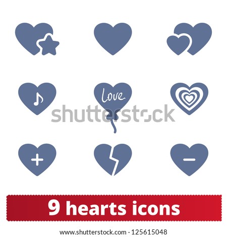 Hearts icons: vector set of love signs