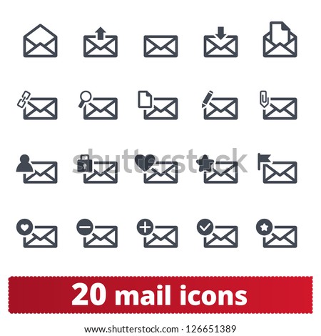 Email icons: vector set of envelope signs for web and applications