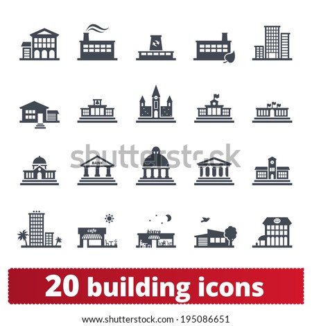Building icons set: vector signs of places for maps, web interfaces and services.